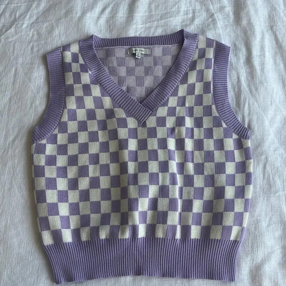 Sweater Vest Boutique Love Tree Purple Checkered Small - Picture 1 of 3